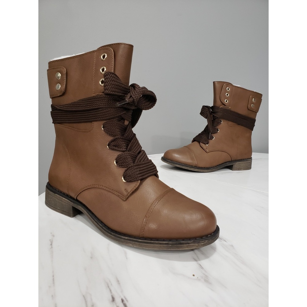 NEW NO BOX SZ 8 Call It Spring Telling WOMENS Lace Up Combat Boot Gold Brown